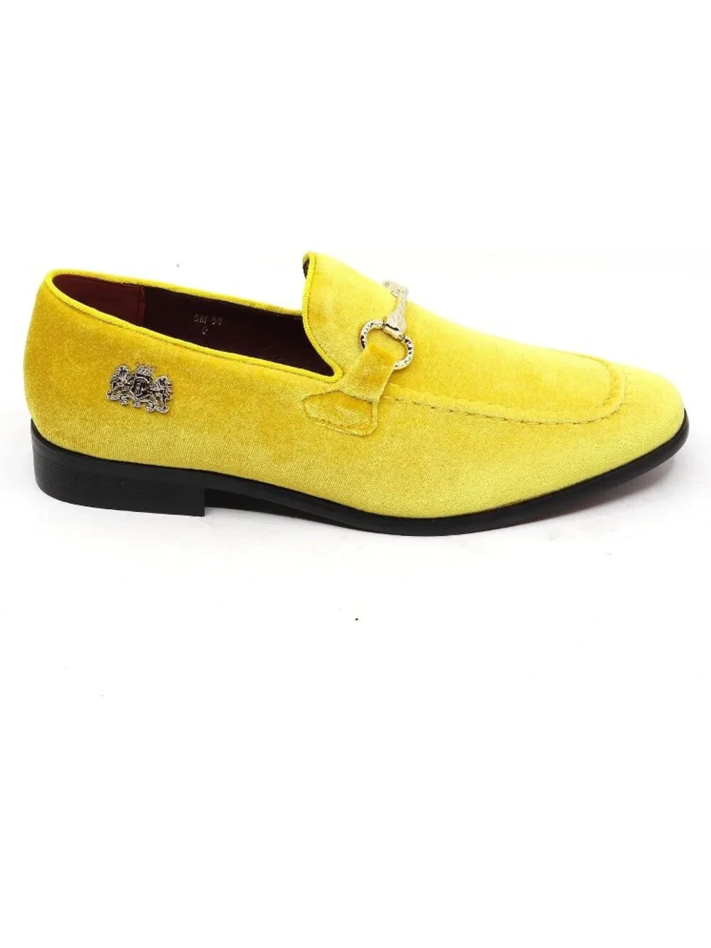 Metrocharm Men's Yellow Rubber Velvet Loafers Gold Buckle Slip On Classic Shoes
